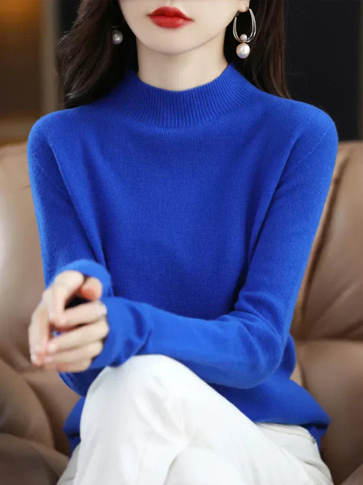 Soft Classic Women’s Pullover - Mock Neck, Wool, Work Blue - Tophatter Daily Deals