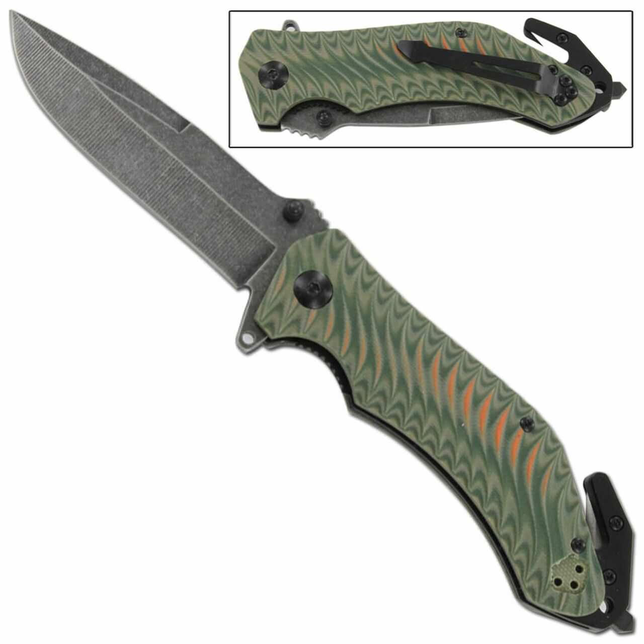 3.75" Blade Green Tactical EDC Spring-Assist Folding Knife G10 Handle - TOPHATTER'S ARMORY DEALS Collectible Weapons - Tophatter Daily Deals