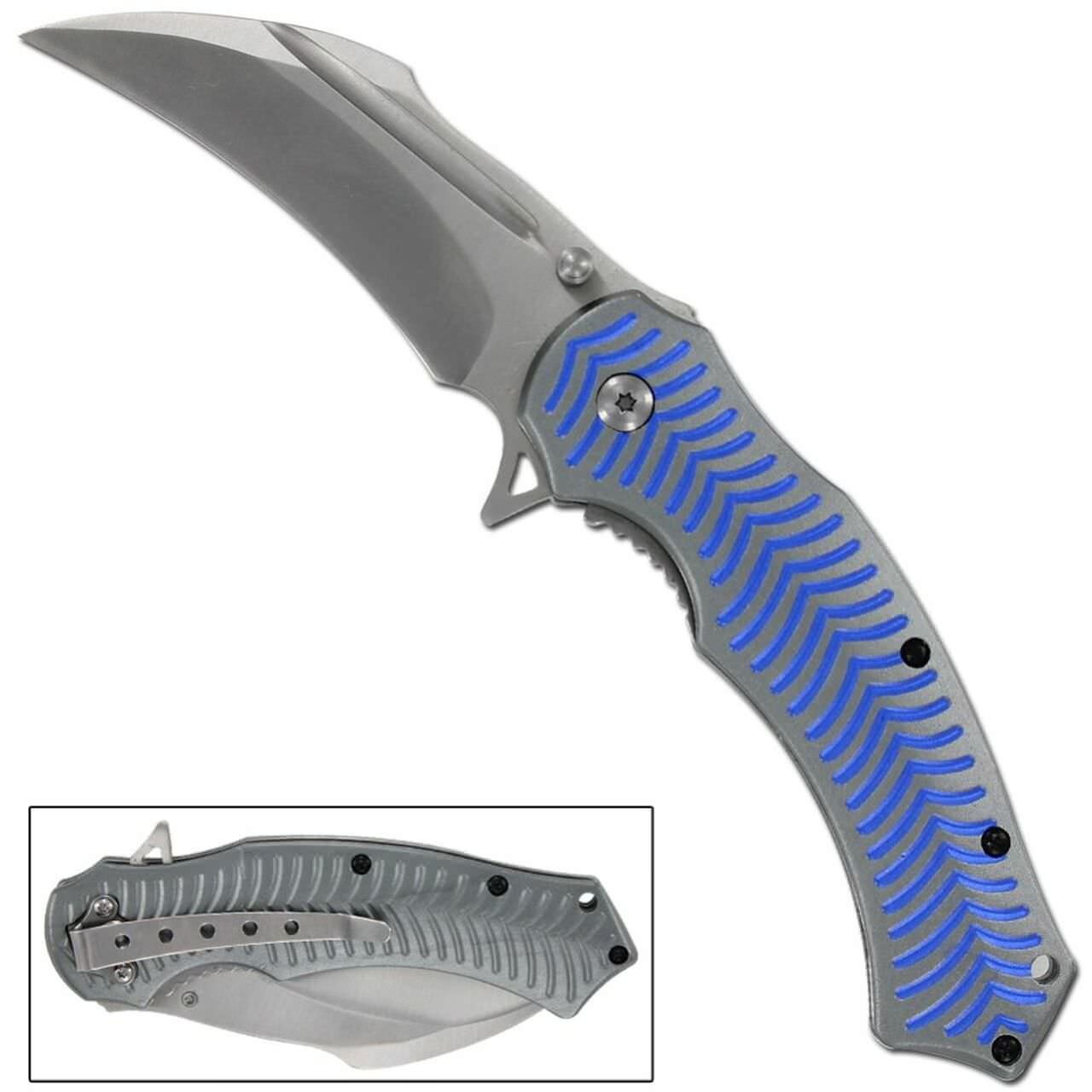 3.25" Blade Electric Blue Tactical EDC Spring-Assist Folding Knife - TOPHATTER'S ARMORY DEALS Collectible Weapons - Tophatter Daily Deals
