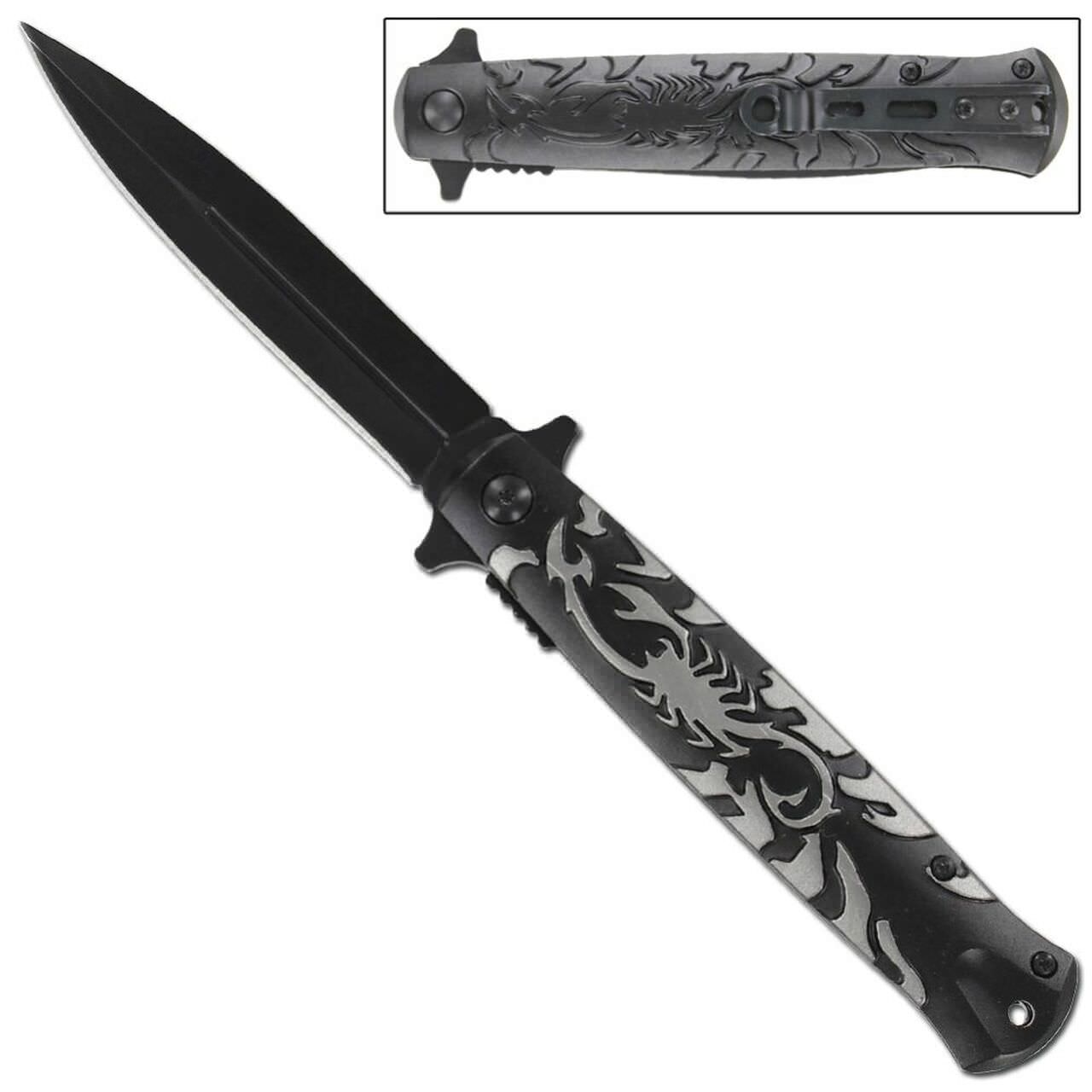 4" Blade Scorpion Spring-Assist Folding Stiletto Knife - TOPHATTER'S ARMORY DEALS Collectible Weapons - Tophatter Daily Deals