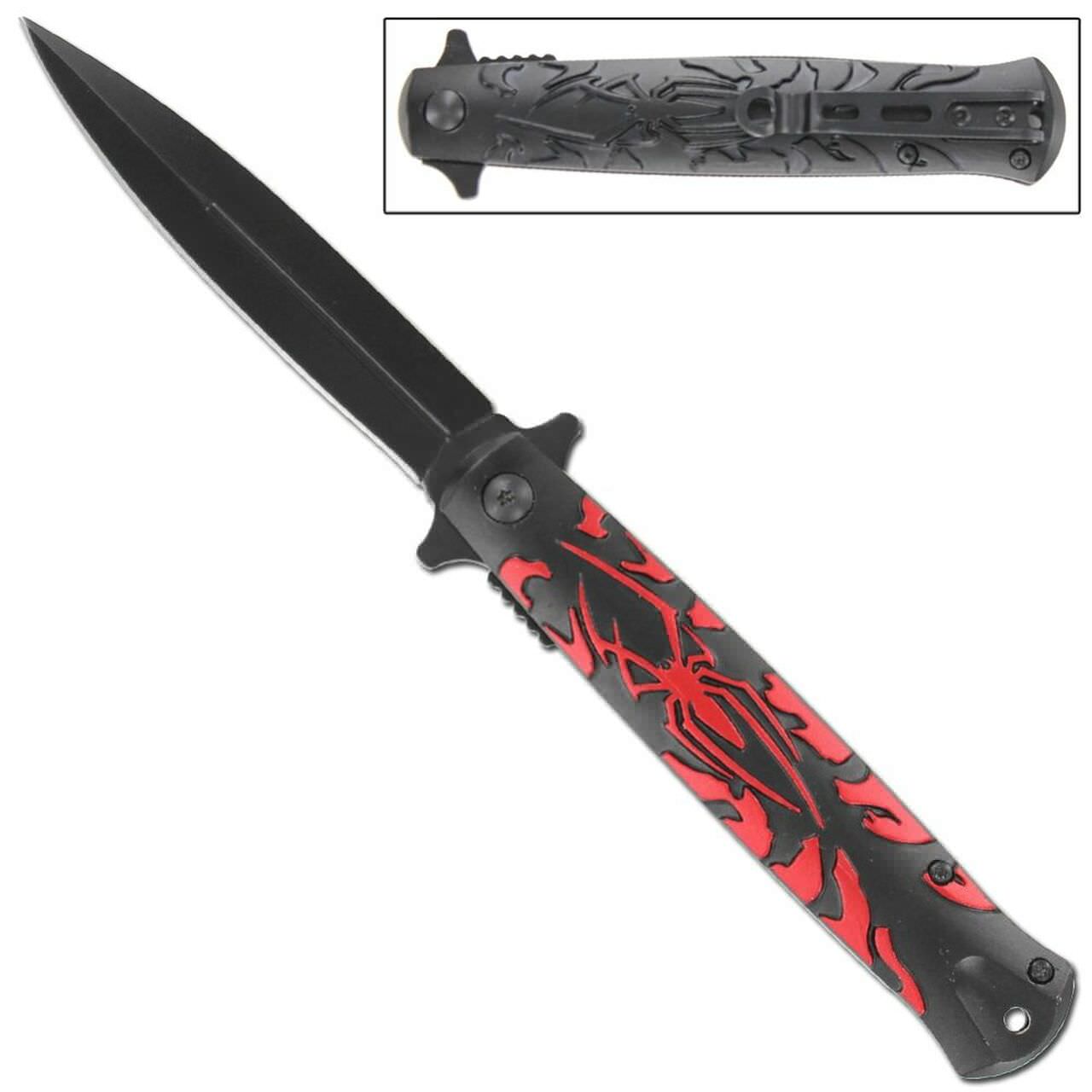 4" Blade Red Spider Spring-Assist Folding Stiletto Knife - TOPHATTER'S ARMORY DEALS Collectible Weapons - Tophatter Daily Deals