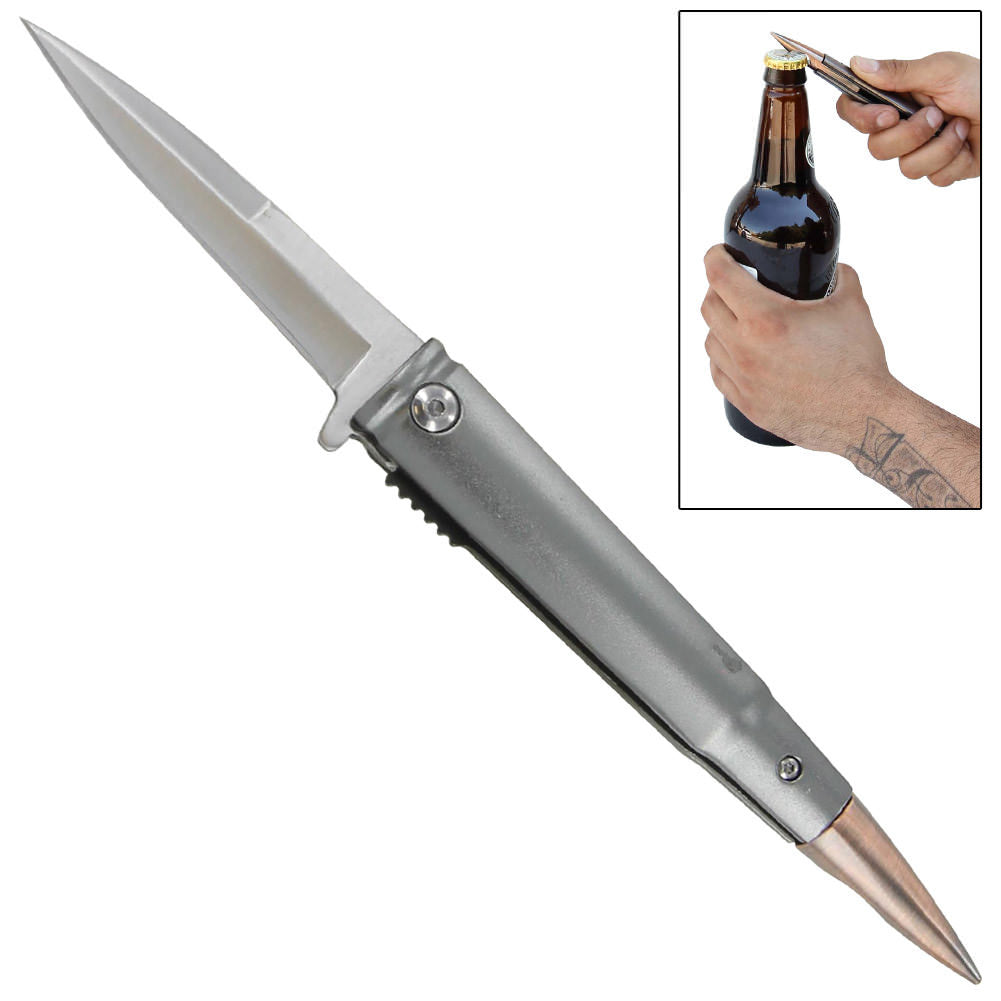 Rifle Bullet Spring Assisted Bottle Opener Folding Pocket Knife - TOPHATTER'S ARMORY DEALS Collectible Weapons - Tophatter Daily Deals
