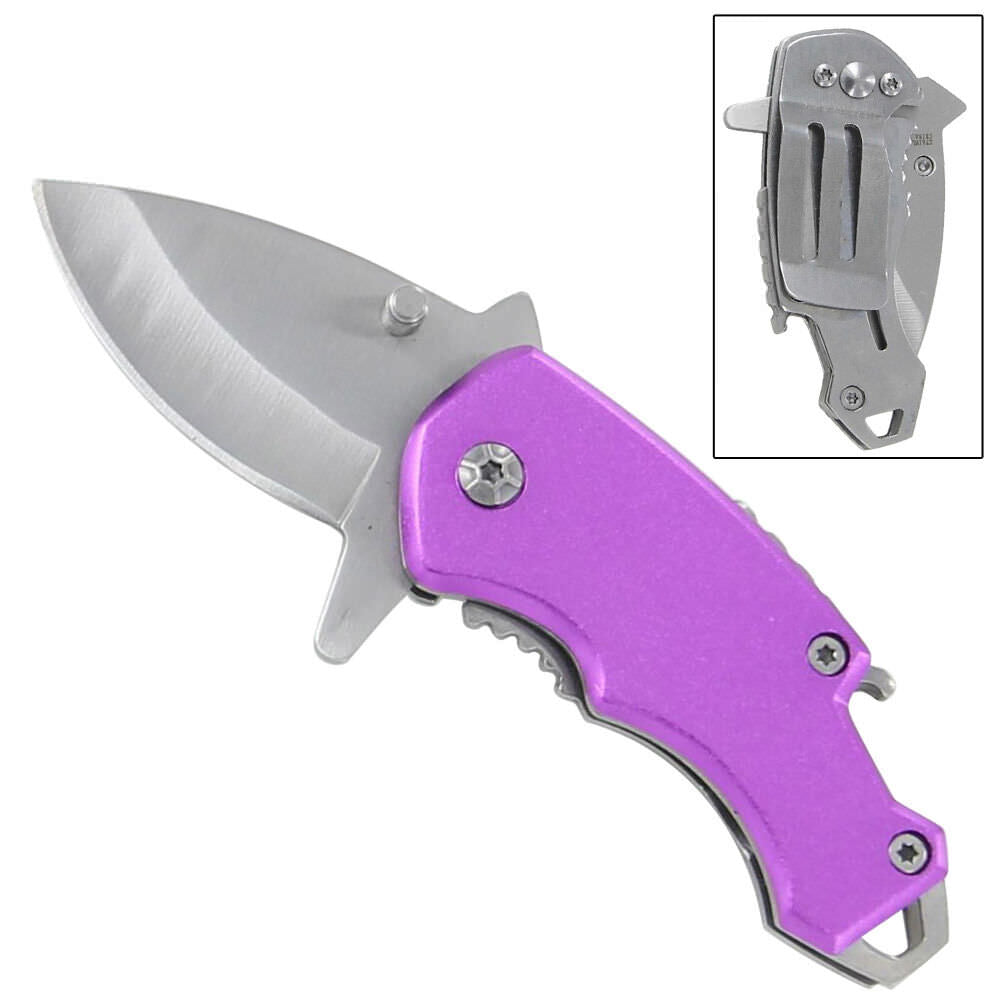 Spring Assisted Purple Essence Purse Money Clip Bottle Opener Pocket Knife - TOPHATTER'S ARMORY DEALS Collectible Weapons - Tophatter Daily Deals