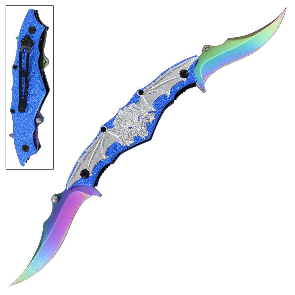 Dragon Spring Assisted Dual Blade Folding Pocket Knife Tactical - Tophatter's Guns'N'Weapons Store Collectible Weapons - Tophatter Daily Deals