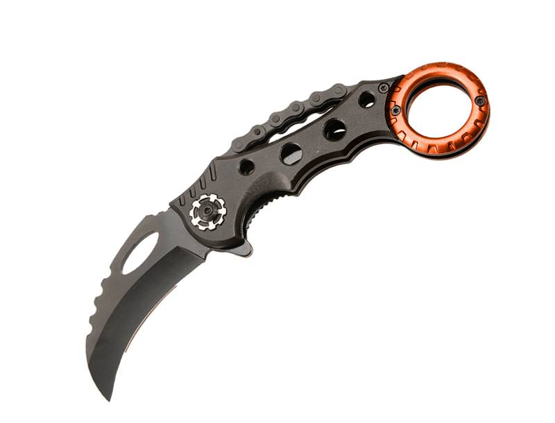 Orange Karambit Spring Assist Folding Knife Tactical Rescue Knives - TOPHATTER'S ARMORY DEALS Collectible Weapons - Tophatter Daily Deals