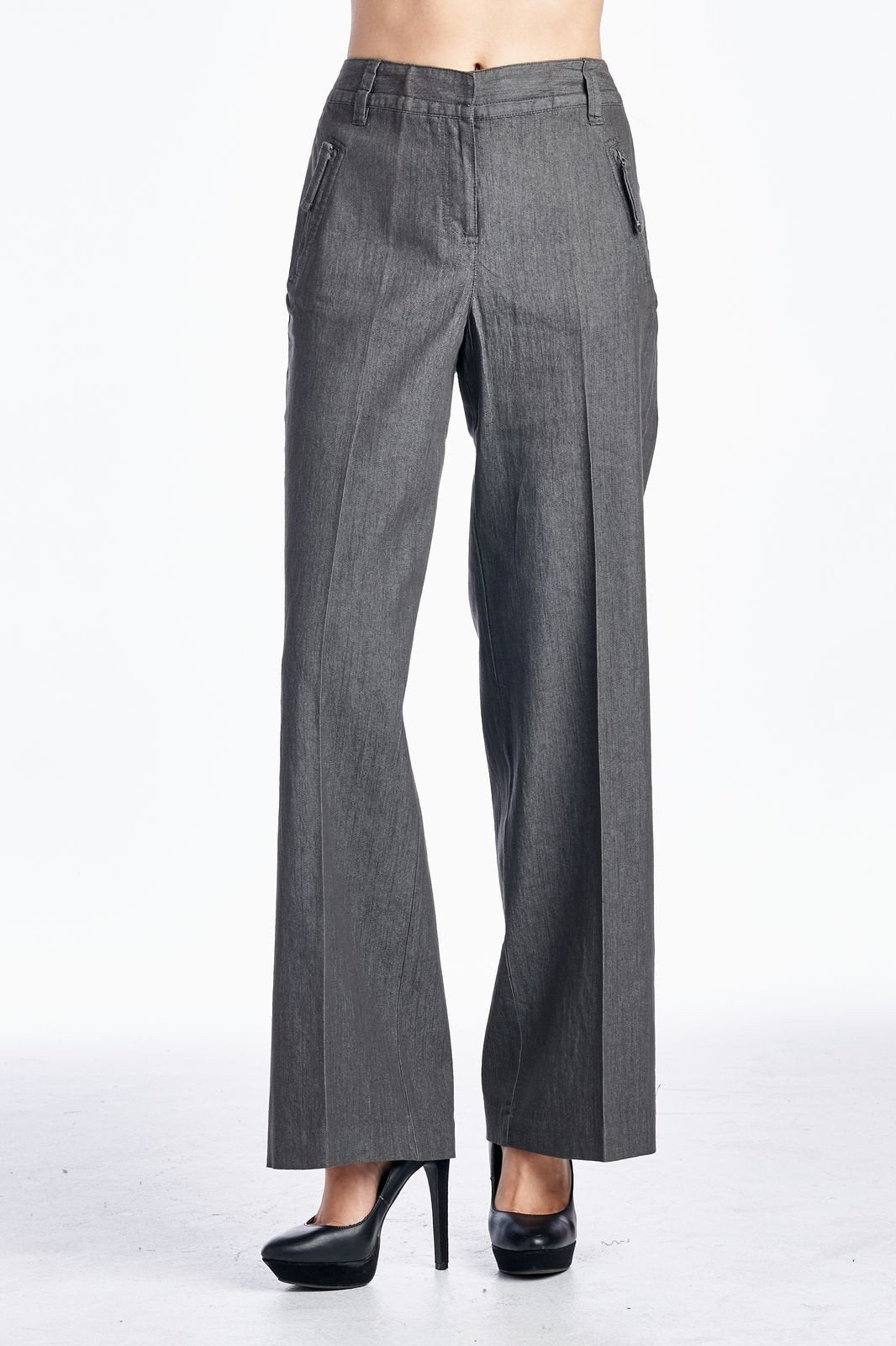 Larry Levine Stretch Pants Stone Washed Grey Pants - Tophatter Daily Deals