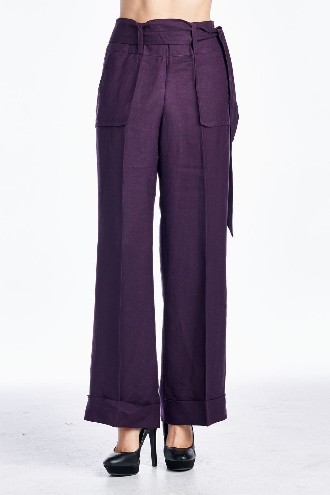 Larry Levine Side Tie Pants Aubergine Purple Pants - Tophatter Daily Deals