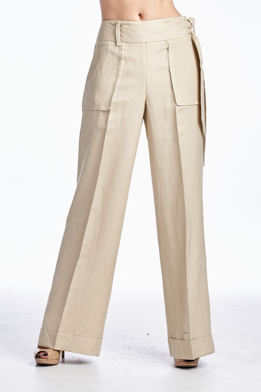 Larry Levine Side Tie Pants New Desert Sand Pants - Tophatter Daily Deals
