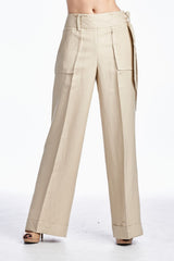 Larry Levine Side Tie Pants New Desert Sand Pants - Tophatter Daily Deals