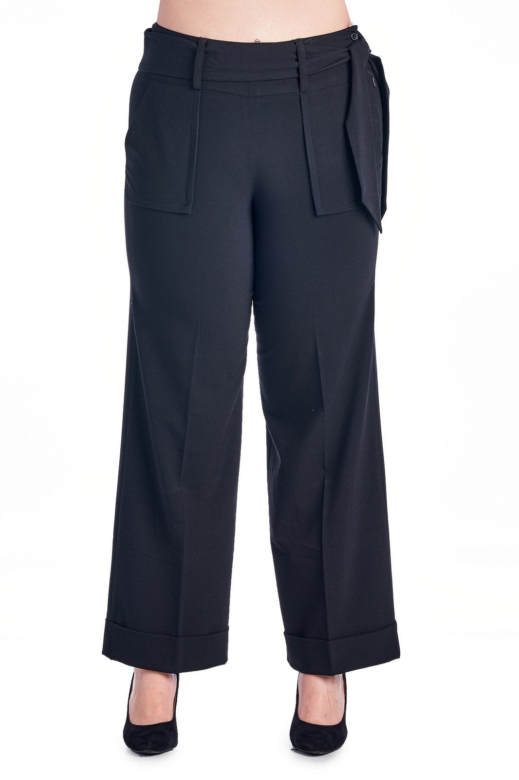 Larry Levine Waist Tie Career Pants 12 Black Pants - Tophatter Daily Deals
