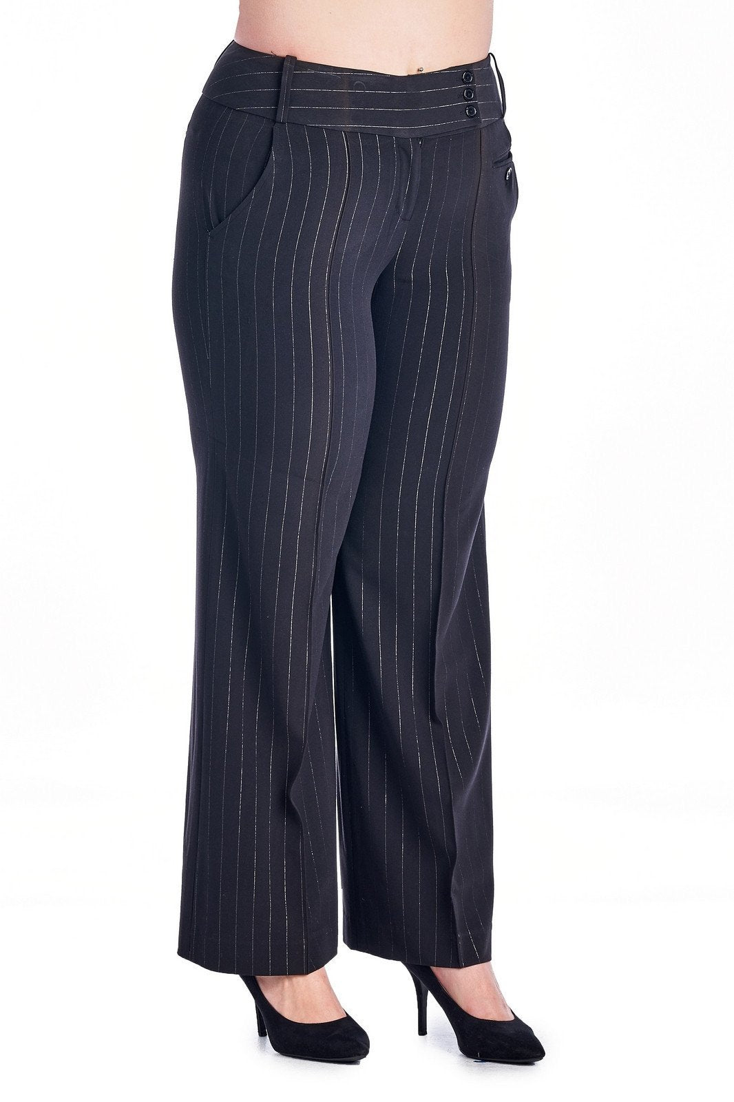 Larry Levine Black/Silver Stripe Pants Black Silver Pants - Tophatter Daily Deals