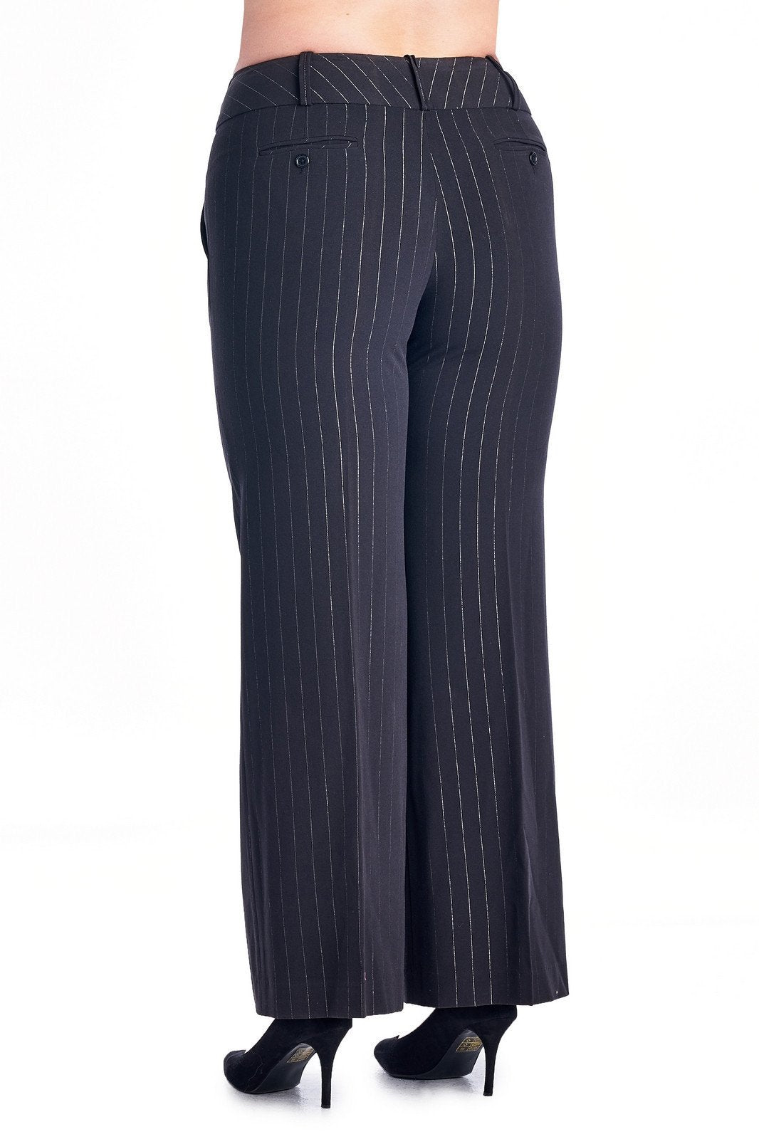 Larry Levine Black/Silver Stripe Pants Pants - Tophatter Daily Deals