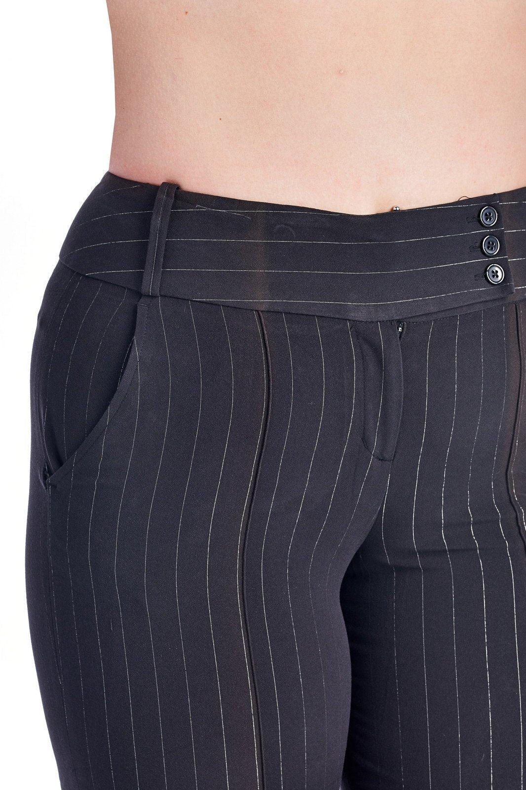 Larry Levine Black/Silver Stripe Pants Pants - Tophatter Daily Deals