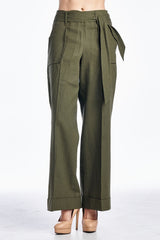 Larry Levine Pant with Waist Tie Stone 1 Pants - Tophatter Daily Deals