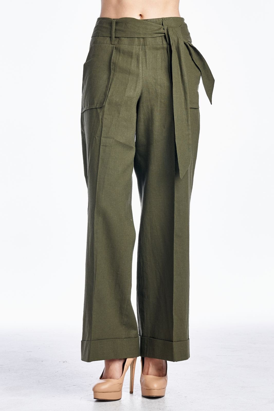 Larry Levine Pant with Waist Tie Stone 1 Pants - Tophatter Daily Deals