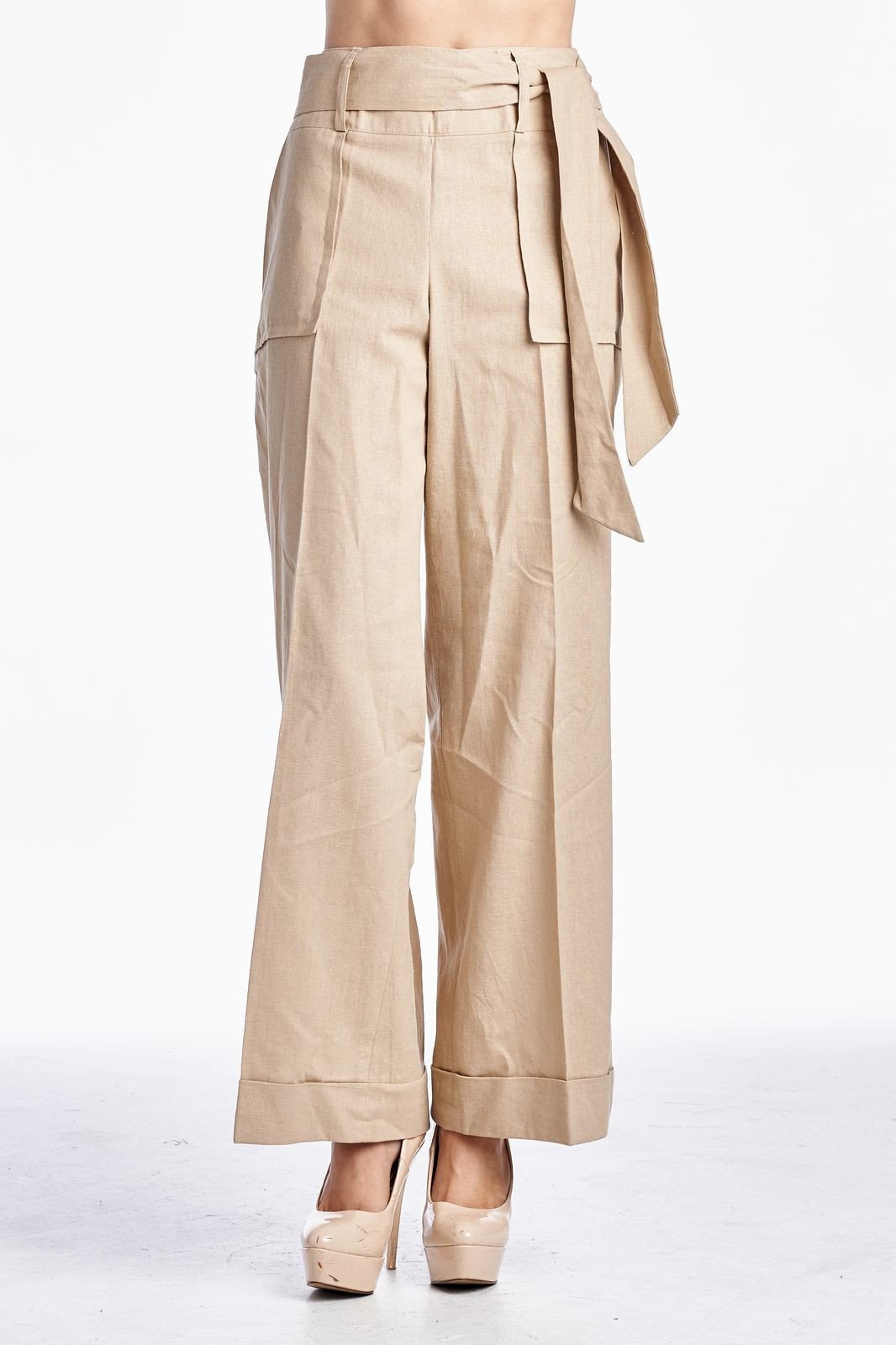 Larry Levine Pant with Waist Tie Khaki Pants - Tophatter Daily Deals
