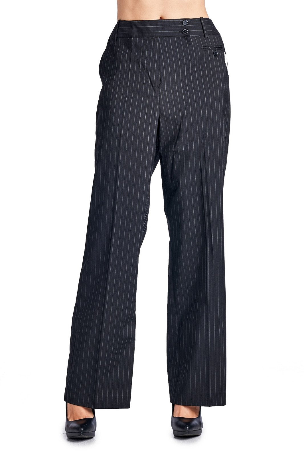 Larry Levine Black/White Pinstripe Pants Pants - Tophatter Daily Deals