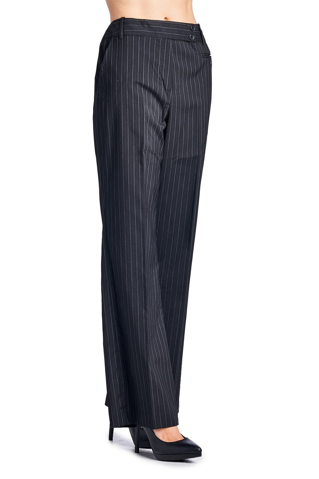 Larry Levine Black/White Pinstripe Pants Black White 9 Pants - Tophatter Daily Deals
