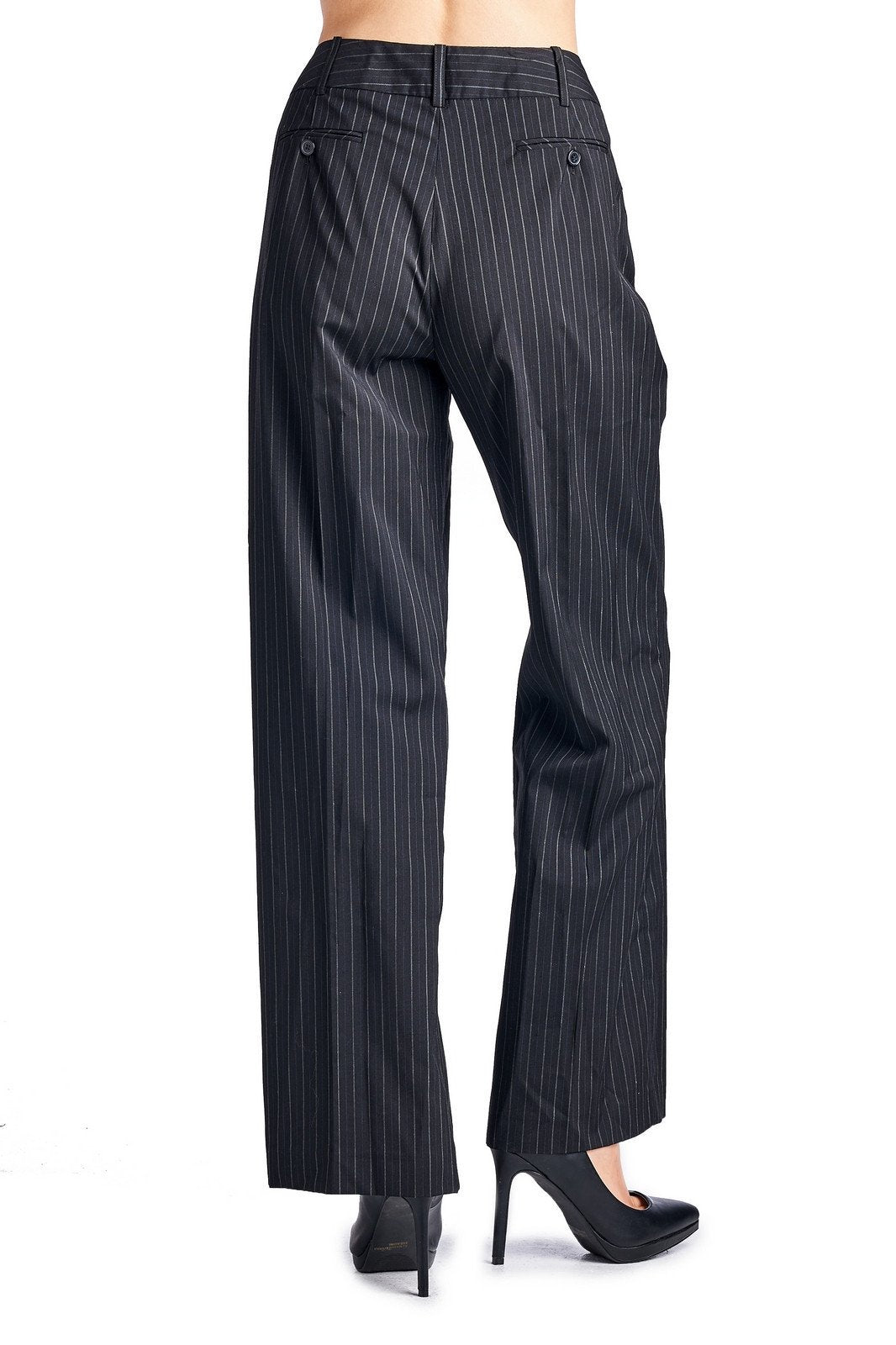 Larry Levine Black/White Pinstripe Pants Pants - Tophatter Daily Deals
