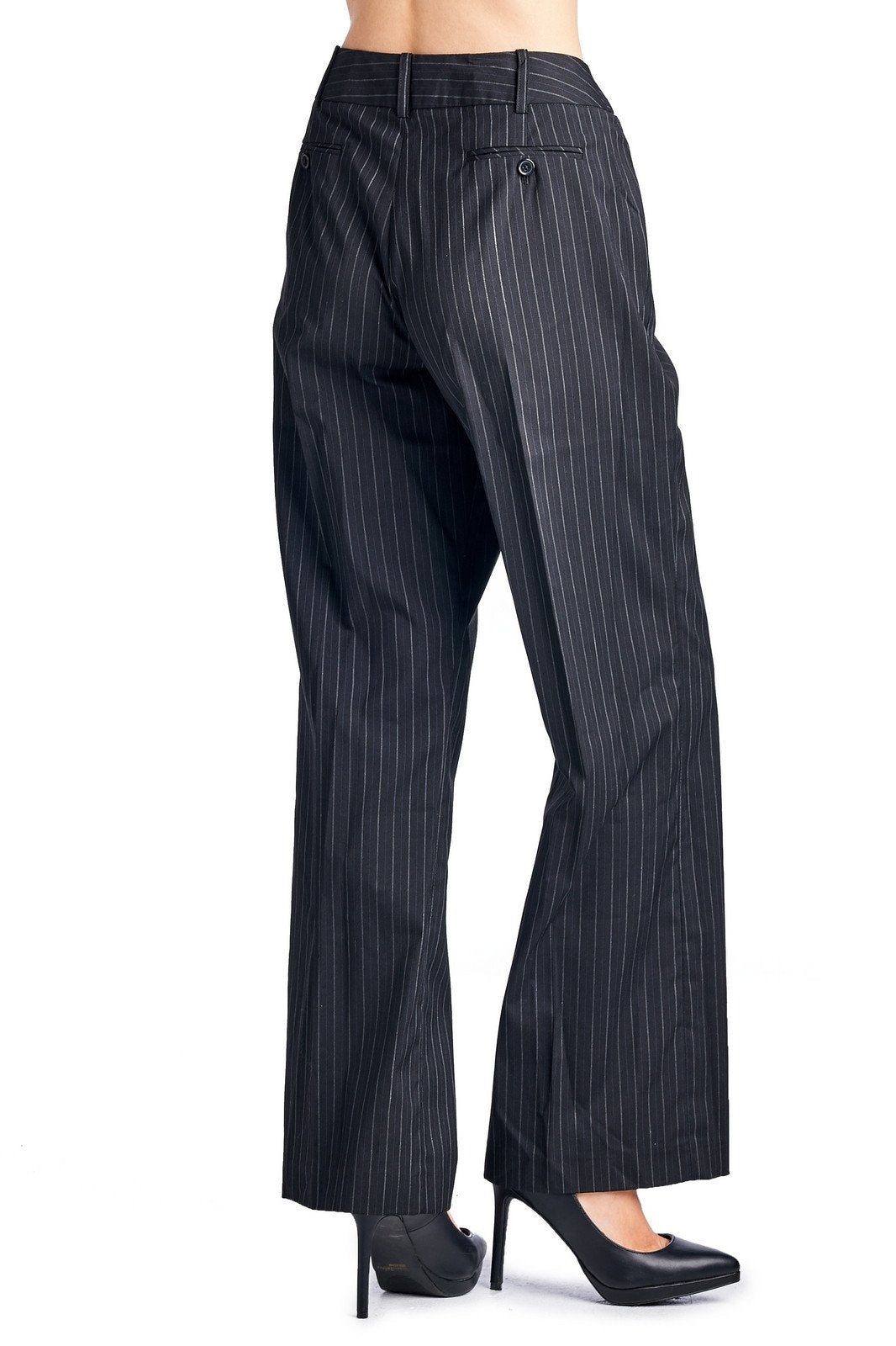 Larry Levine Black/White Pinstripe Pants Pants - Tophatter Daily Deals