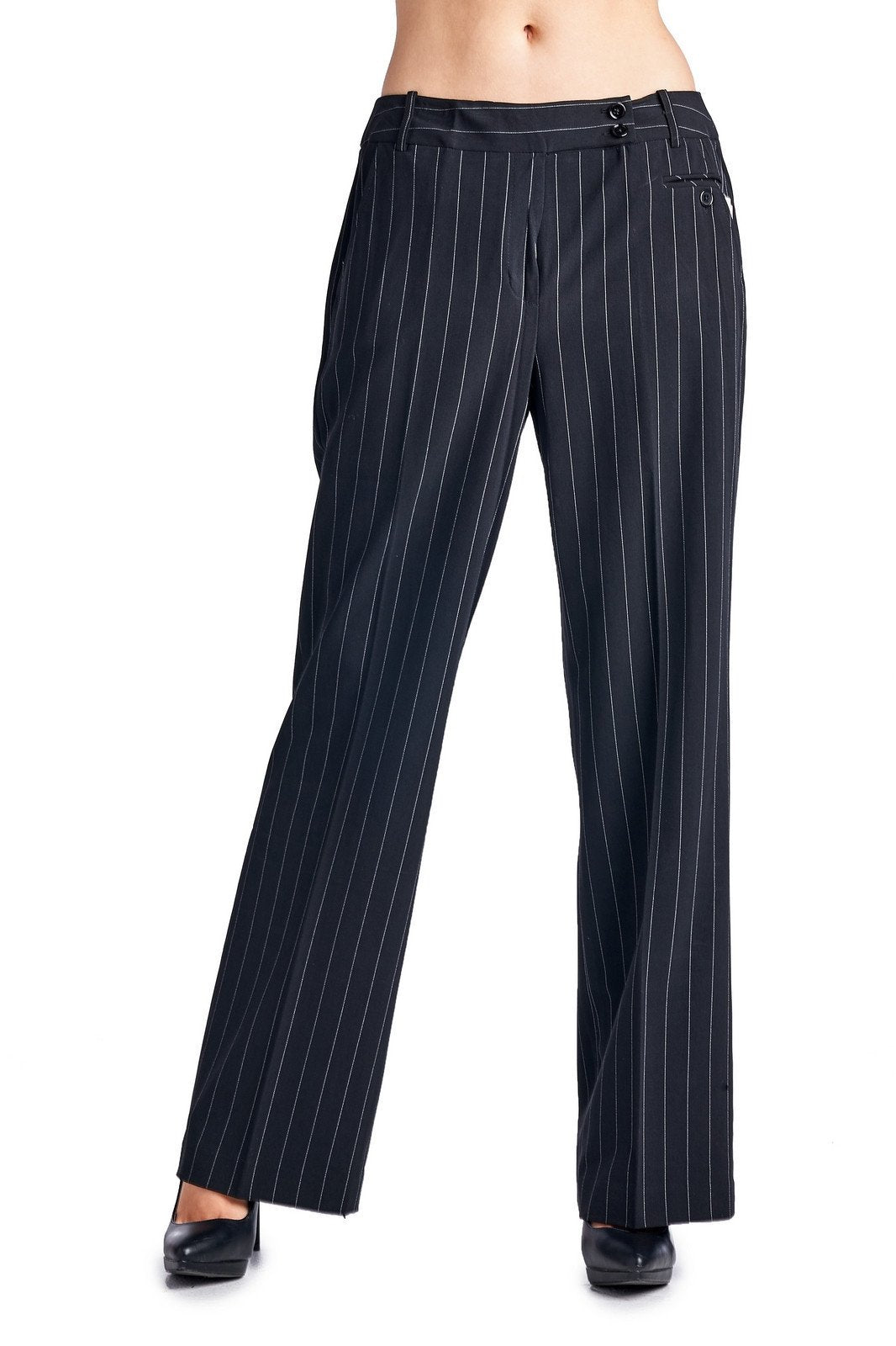 Larry Levine Black/White Pinstripe Pants Black White 9 Pants - Tophatter Daily Deals