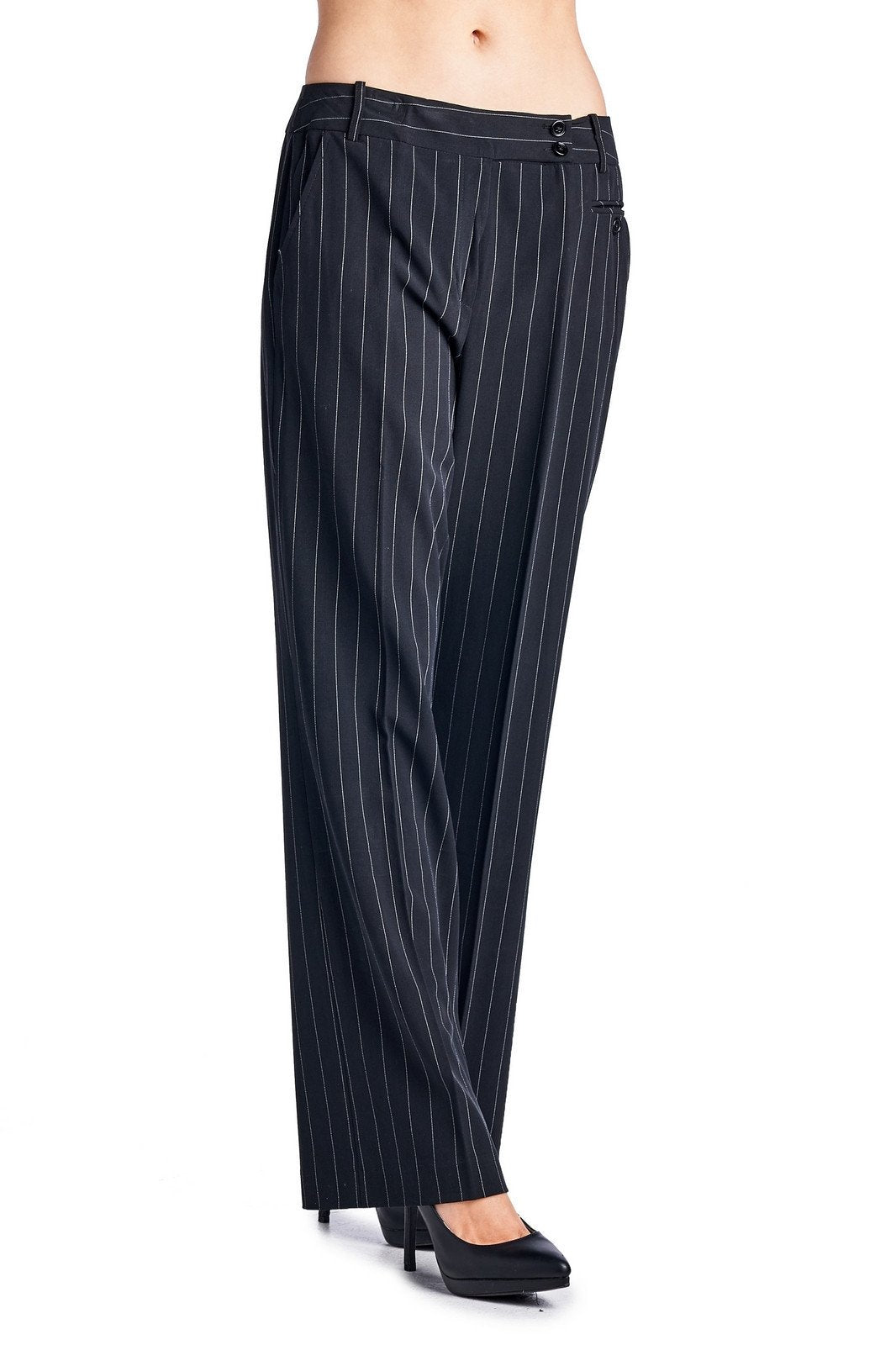 Larry Levine Black/White Pinstripe Pants Pants - Tophatter Daily Deals