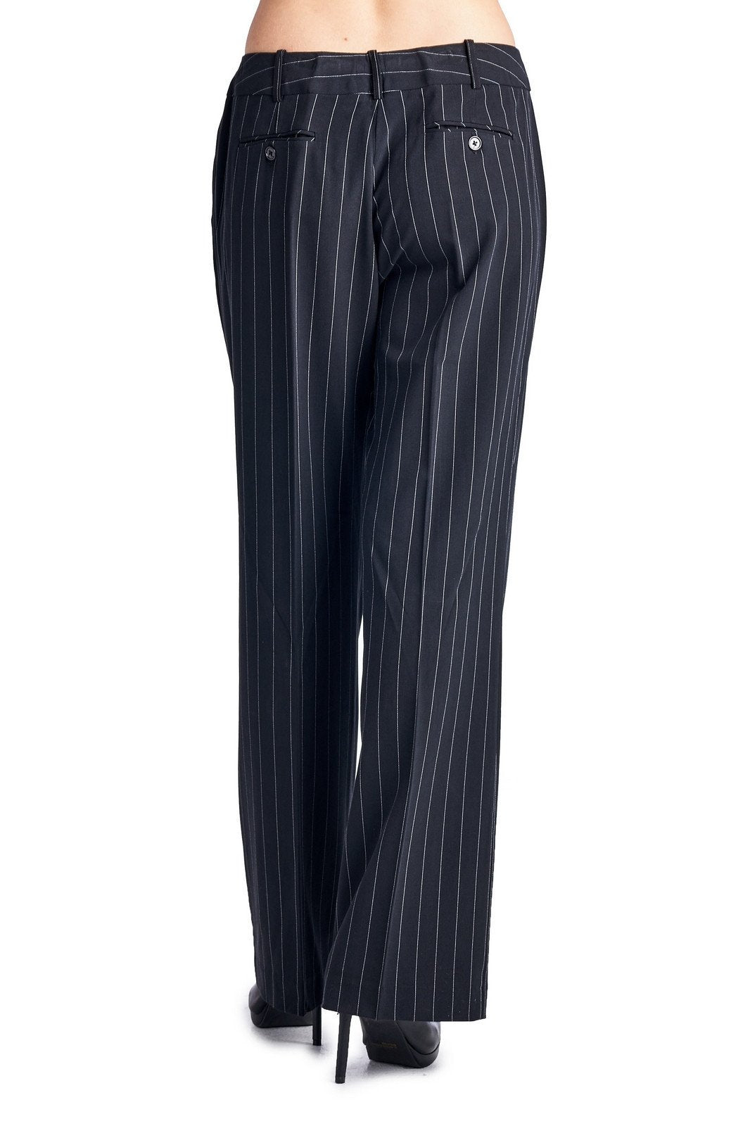 Larry Levine Black/White Pinstripe Pants Pants - Tophatter Daily Deals