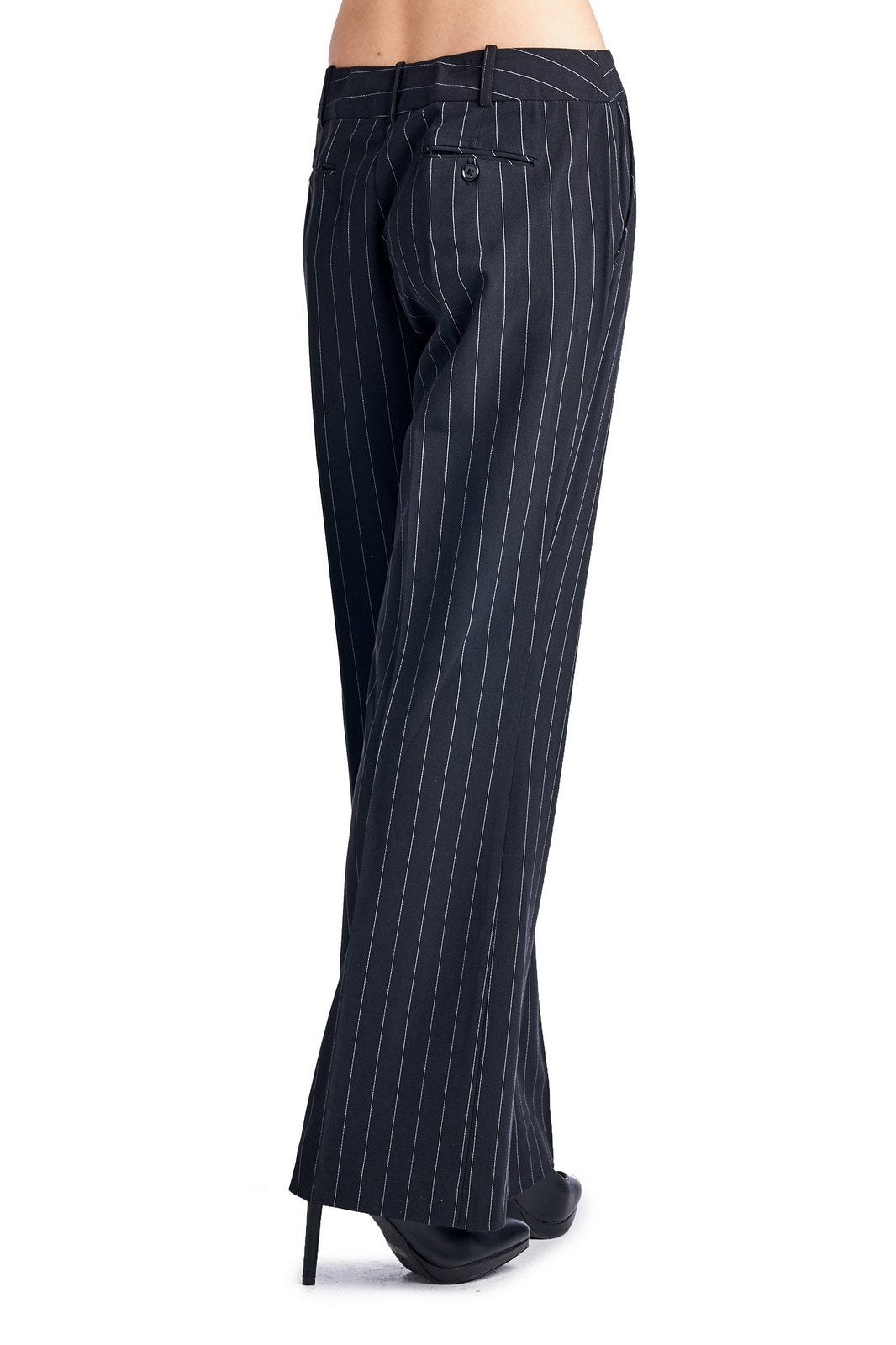 Larry Levine Black/White Pinstripe Pants Pants - Tophatter Daily Deals