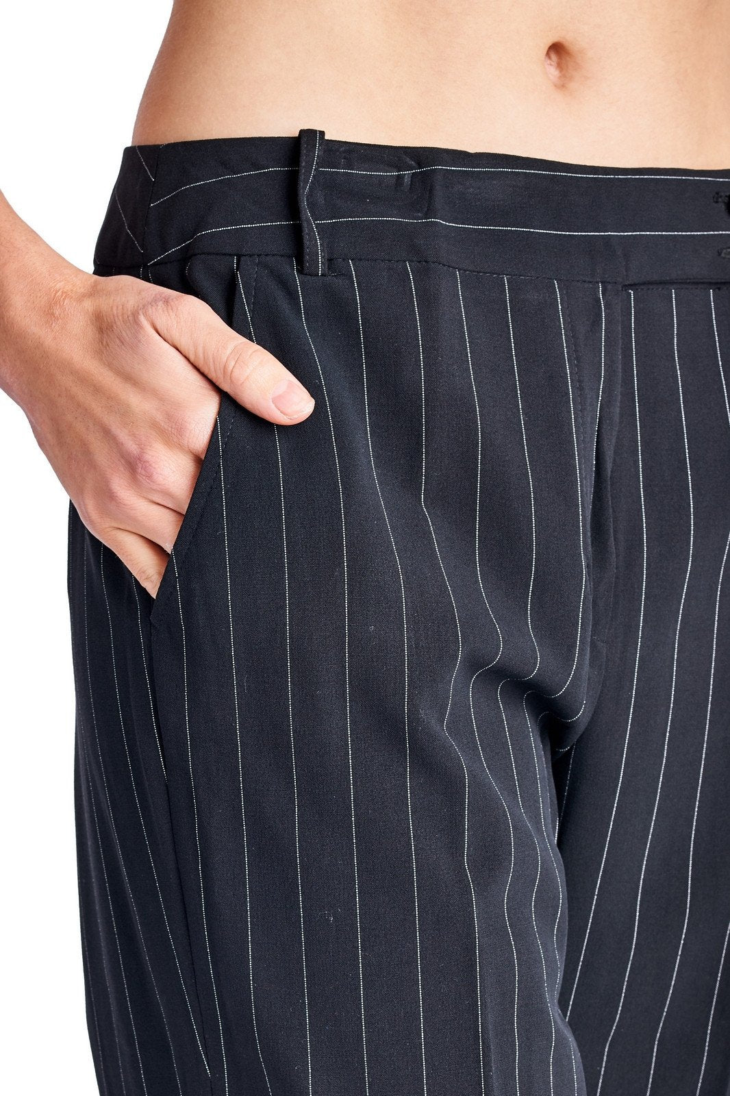 Larry Levine Black/White Pinstripe Pants Pants - Tophatter Daily Deals