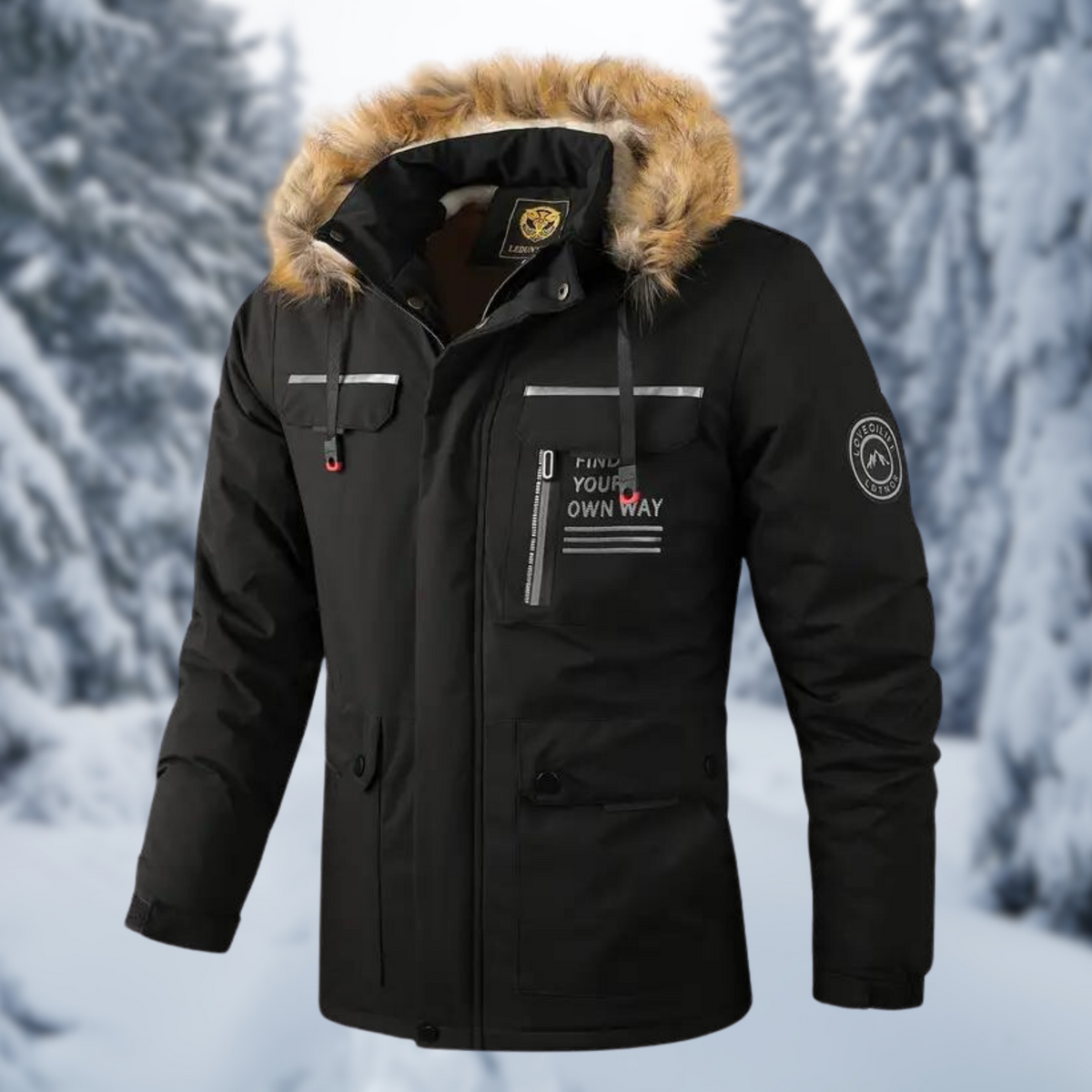 Warm Men's Parka - Hooded Faux Fur, Polyester, Winter Black - Tophatter Daily Deals