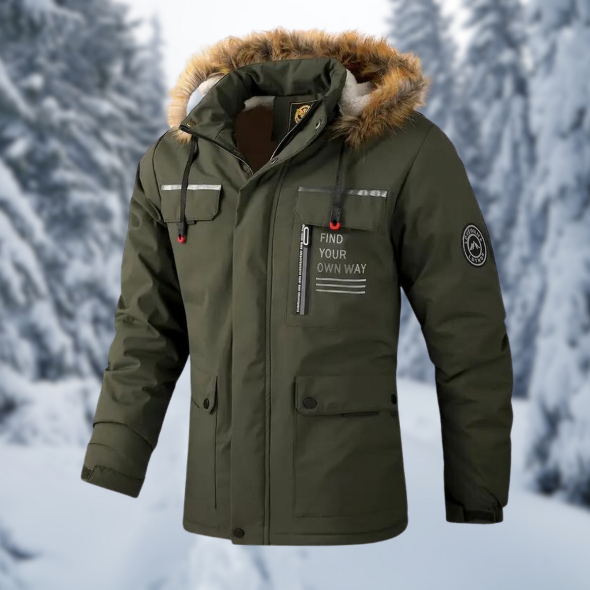 Warm Men's Parka - Hooded Faux Fur, Polyester, Winter Green - Tophatter Daily Deals