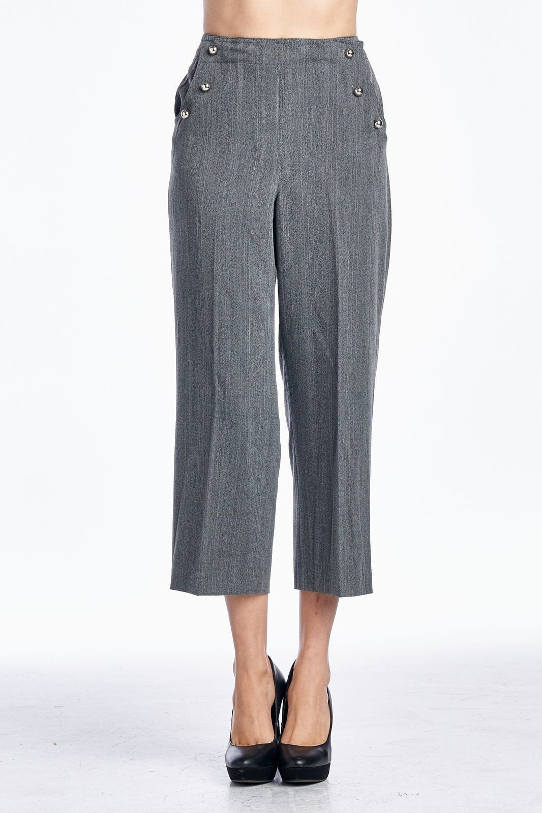 Larry Levine SPT Grey Stretch Capris Grey Herringbone Capris - Tophatter Daily Deals
