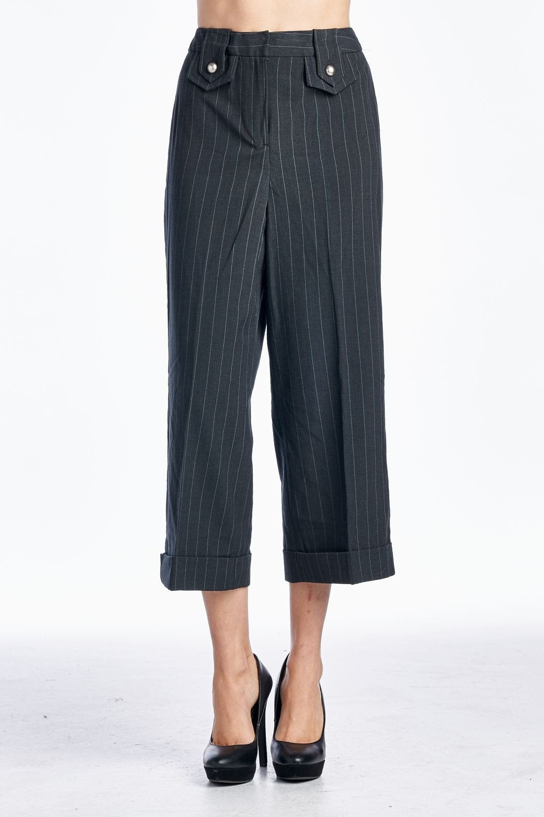Larry Levine Striped Career Capri Grey Burgundy Capris - Tophatter Daily Deals
