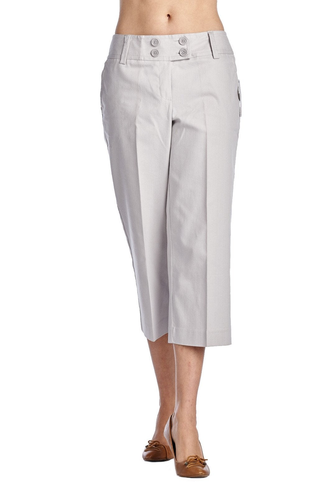 Larry Levine Front Button Stretch Capris New Silver 1 Capris - Tophatter Daily Deals
