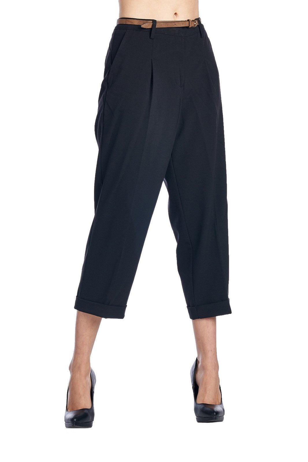 Larry Levine Stretch Pleated Trousers Capris - Tophatter Daily Deals