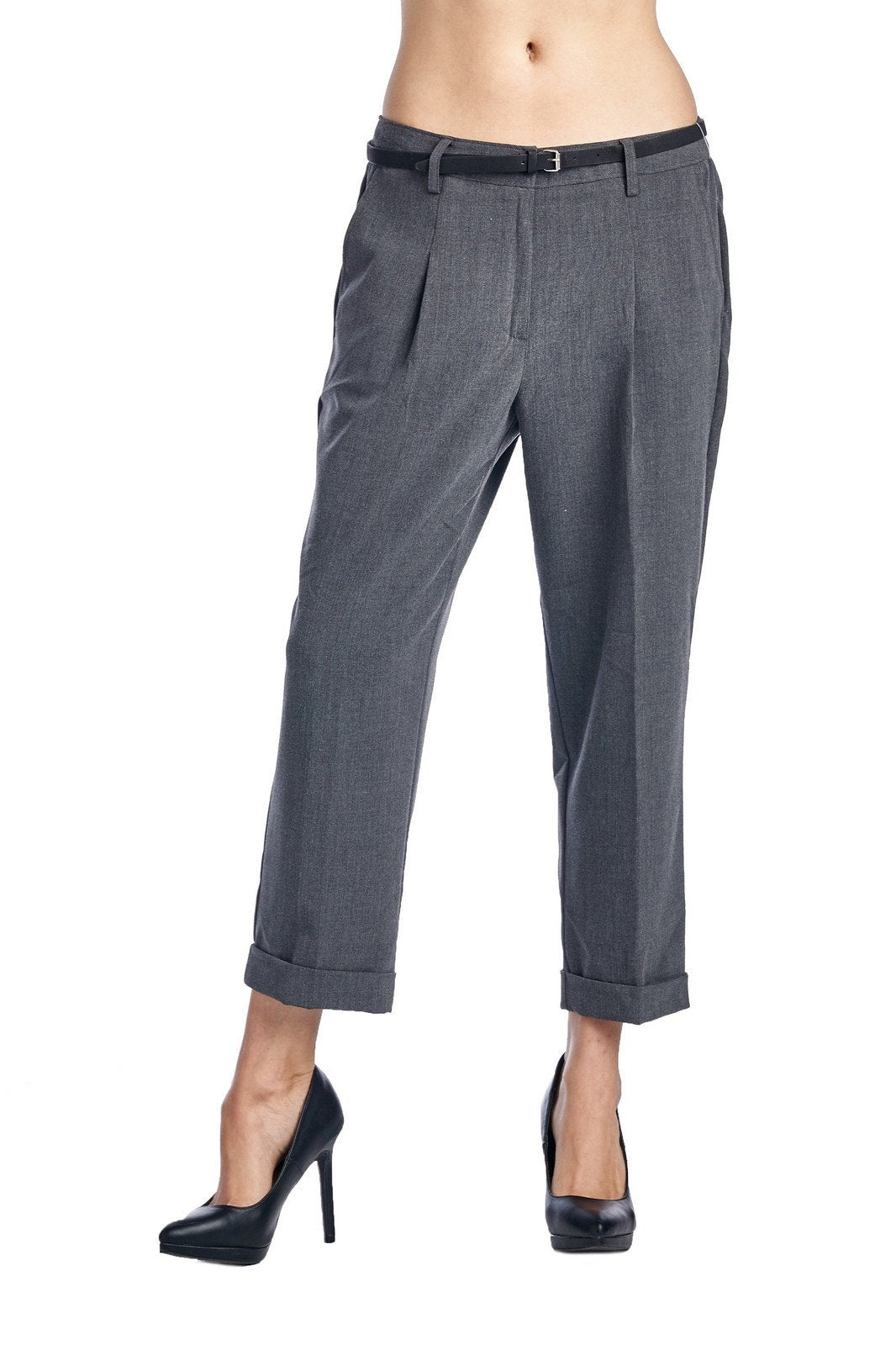 Larry Levine Stretch Pleated Trousers Grey 18 Capris - Tophatter Daily Deals