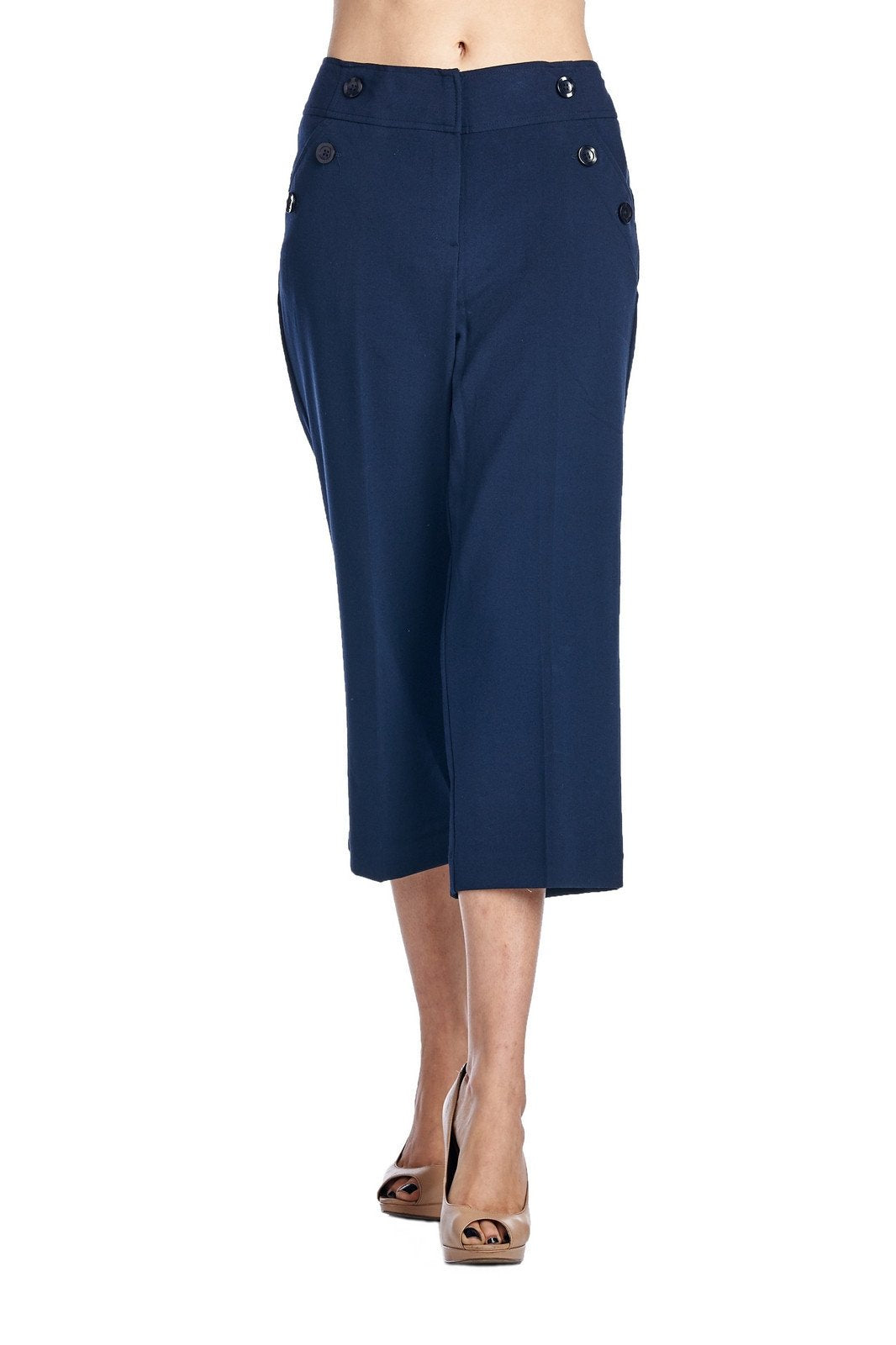 Larry Levine Stretch Capris Navy 10 Capris - Tophatter Daily Deals