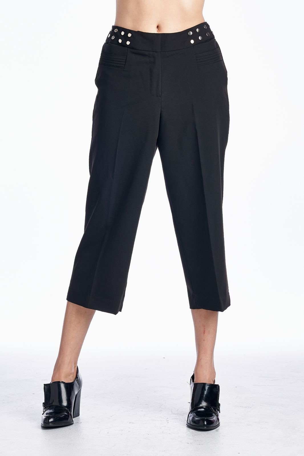 Larry Levine Waist Studded Capris Black Capris - Tophatter Daily Deals