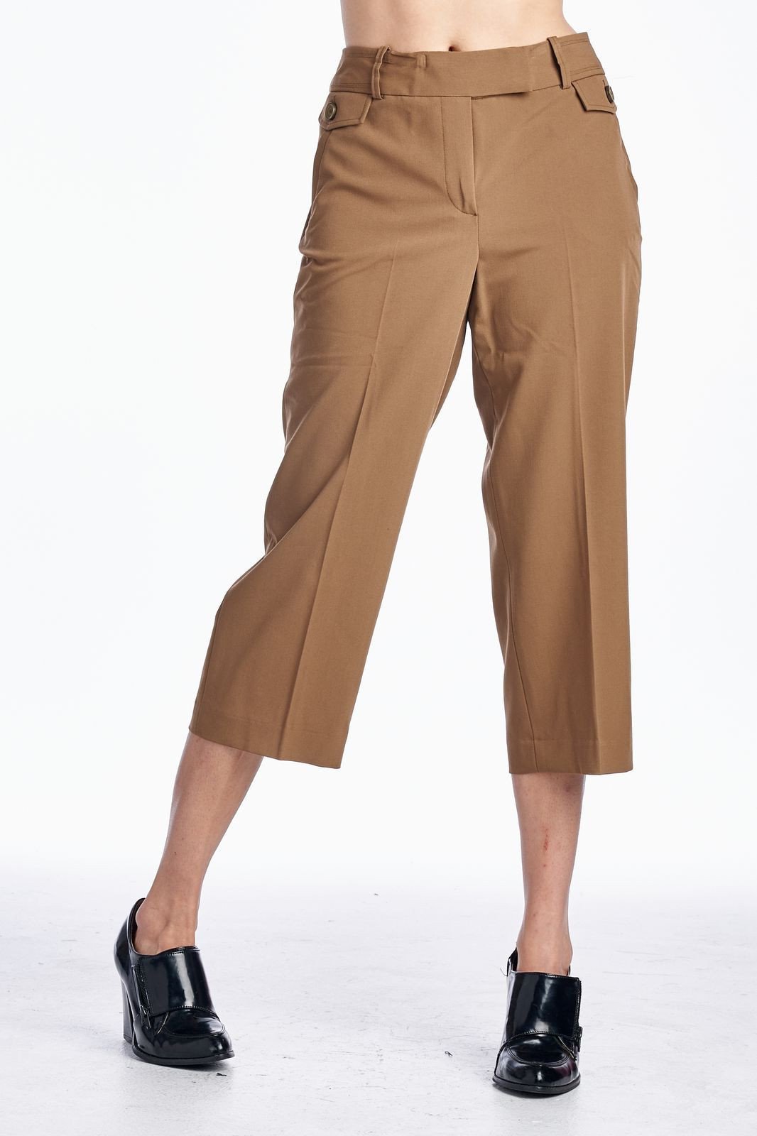 Larry Levine Stretch Tailored Capris 12 Driftwood Capris - Tophatter Daily Deals