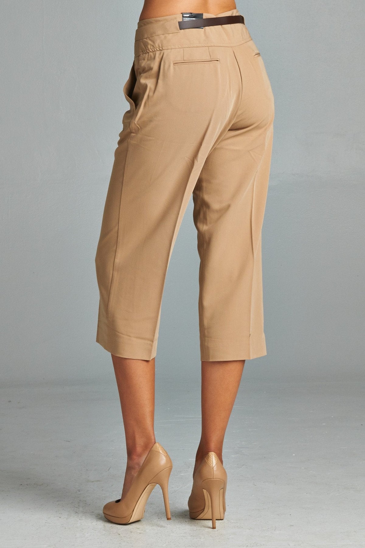 Larry Levine Stretch Capris with Belt Capris - Tophatter Daily Deals
