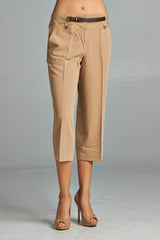 Larry Levine Stretch Capris with Belt J Khaki Capris - Tophatter Daily Deals