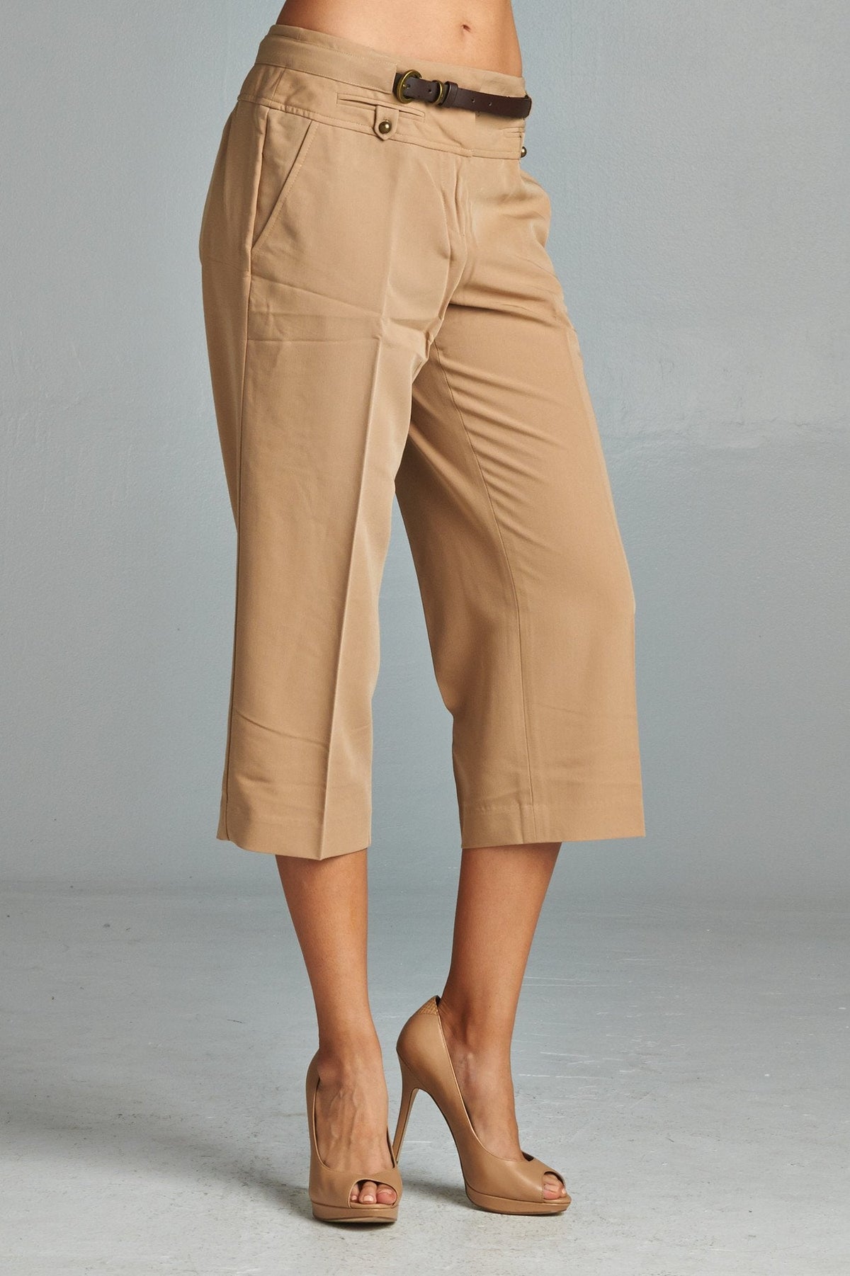 Larry Levine Stretch Capris with Belt Capris - Tophatter Daily Deals