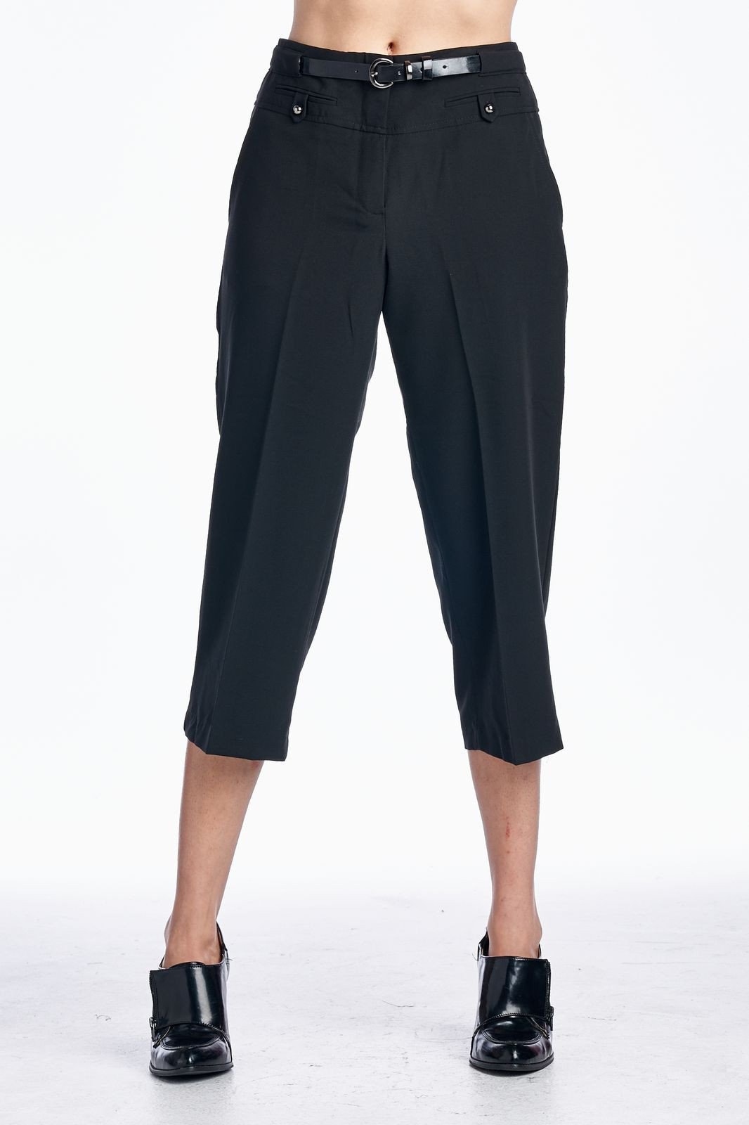 Larry Levine Stretch Capris with Belt Black Capris - Tophatter Daily Deals
