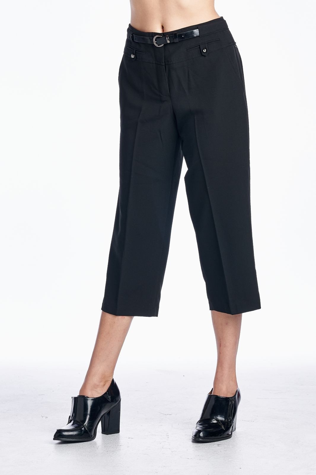 Larry Levine Stretch Capris with Belt Capris - Tophatter Daily Deals