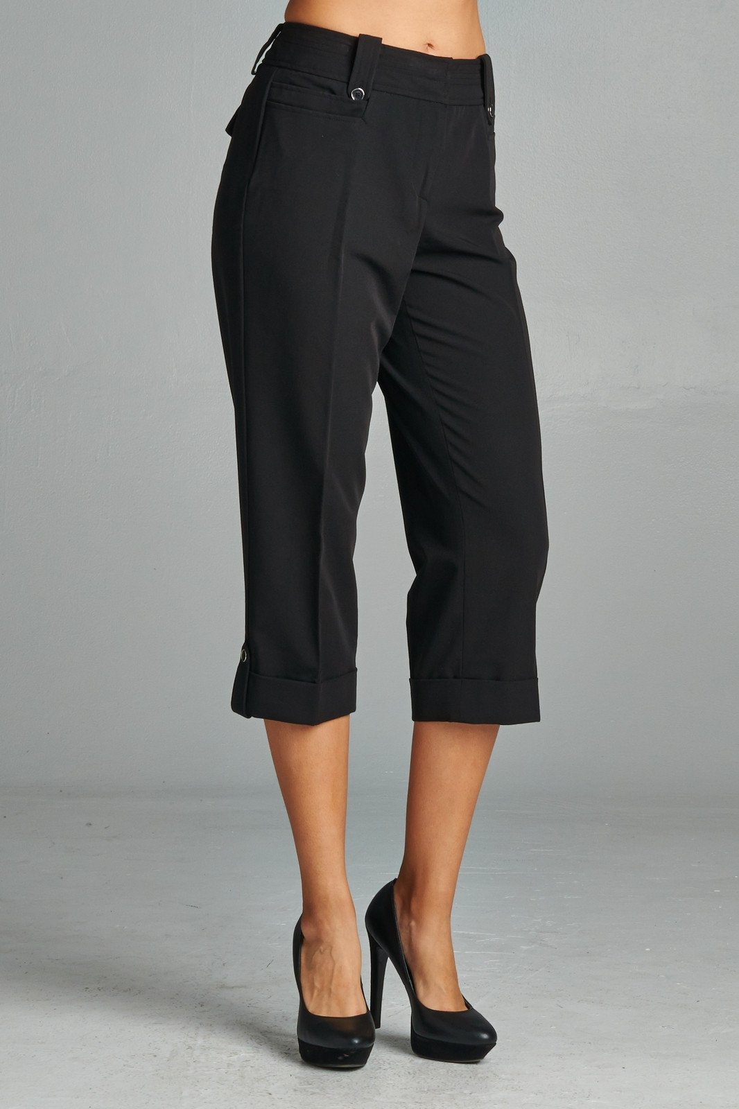 Women's Capris with Cuffed Hem Black Capris - Tophatter Daily Deals