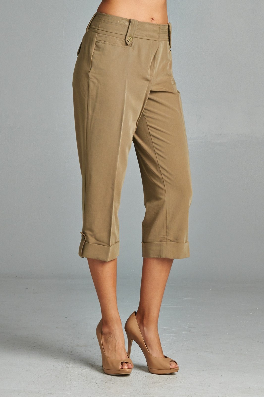 Women's Capris with Cuffed Hem Sandstone Capris - Tophatter Daily Deals