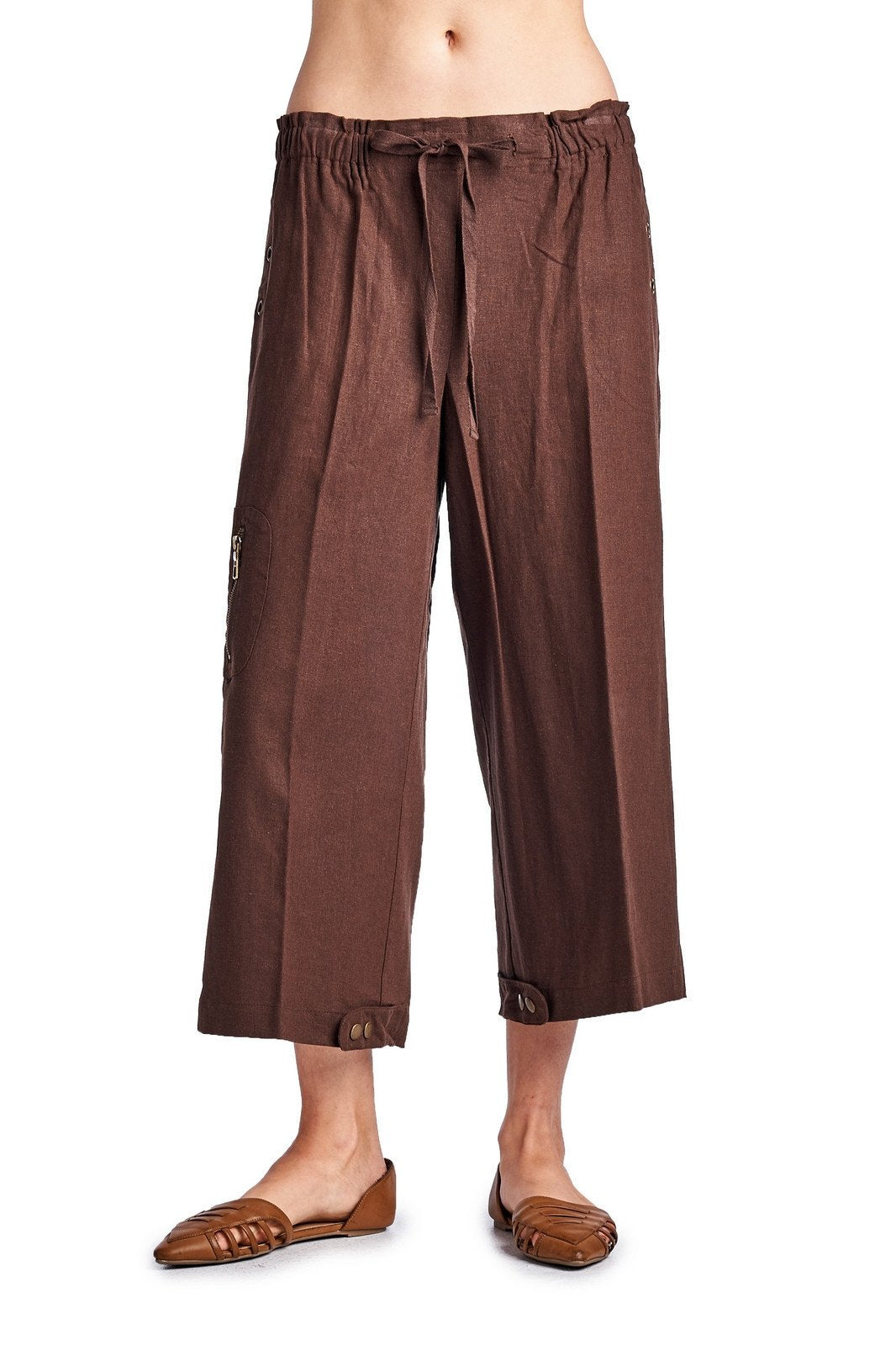 Larry Levine Linen Capris 10 Chocolate 5 Capris - Tophatter Daily Deals