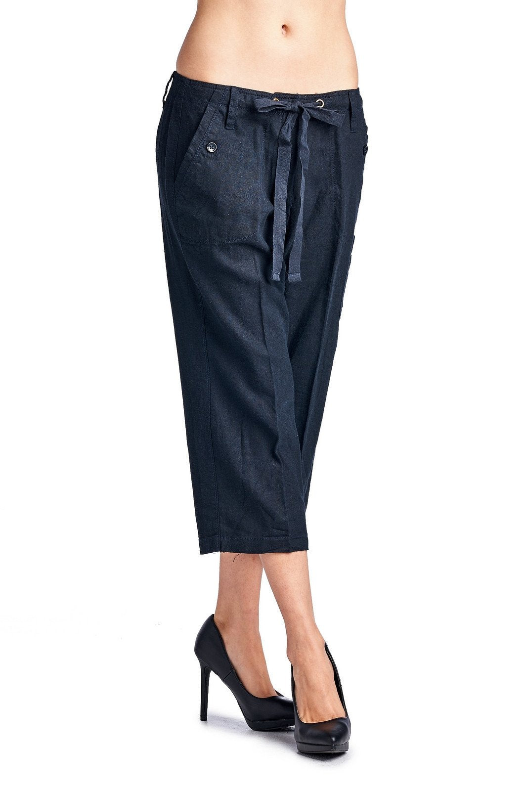 Larry Levine Linen Capris Dark Navy 3 Capris - Tophatter Daily Deals
