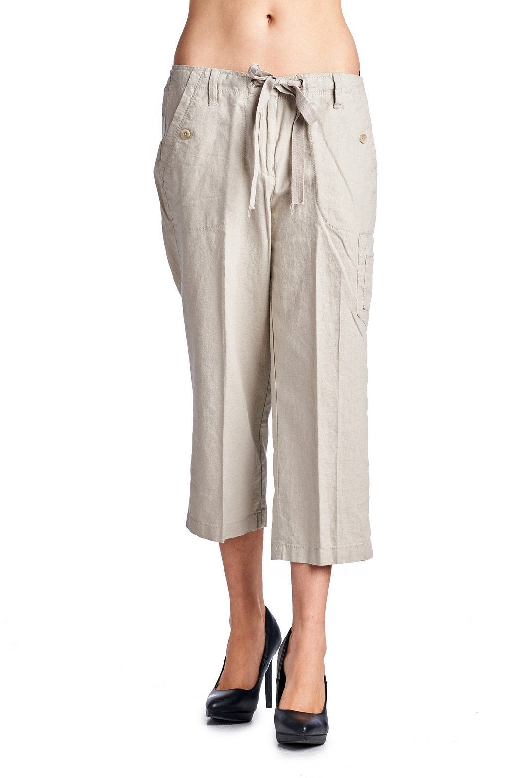 Larry Levine Linen Capris New Stone Capris - Tophatter Daily Deals