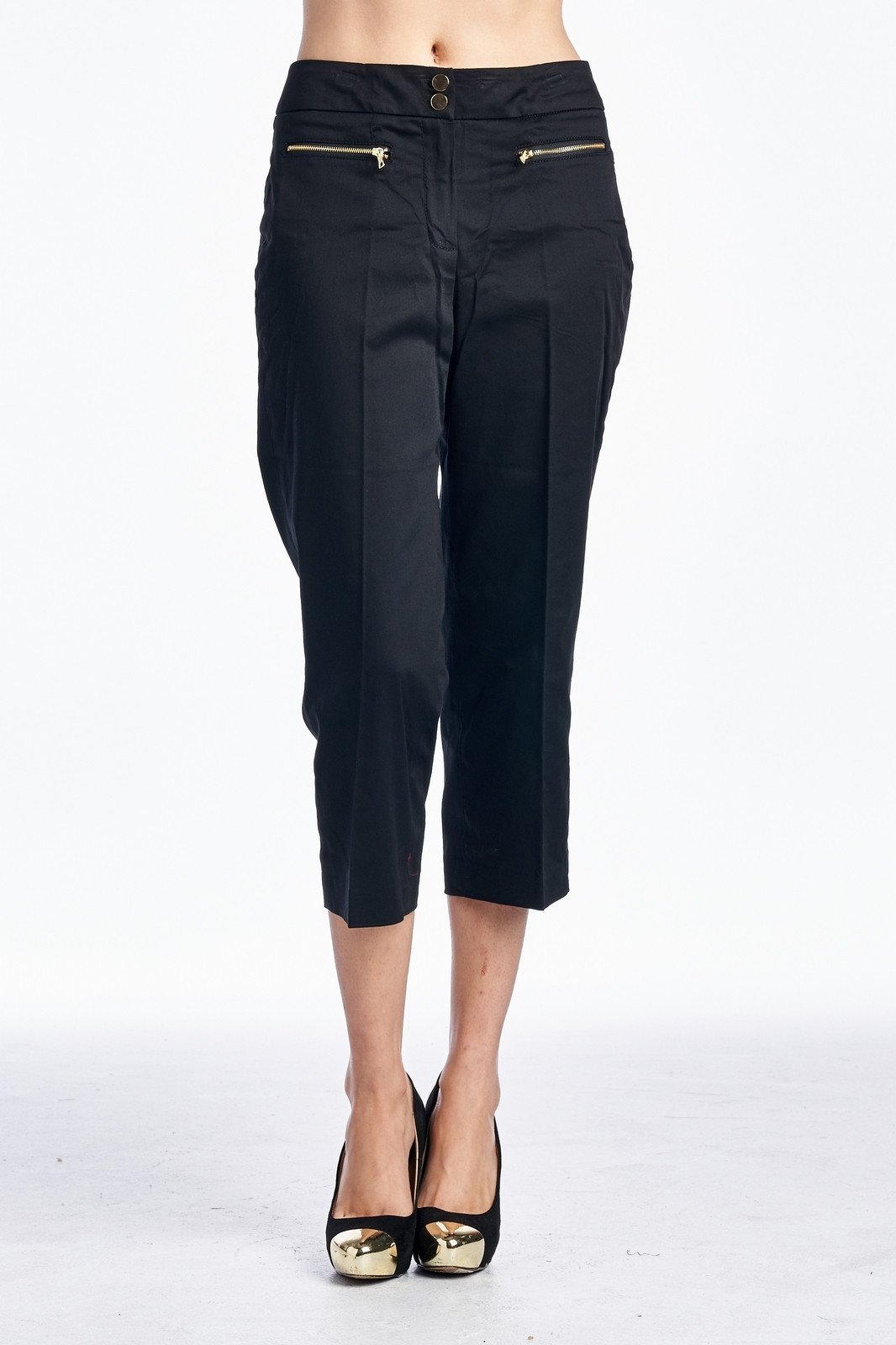 Larry Levine Front Zipper Capris 8 Black Capris - Tophatter Daily Deals
